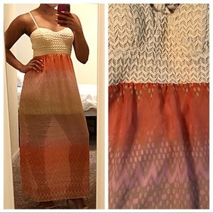 Ivory & Pink Open Back Sheer Skirtted Maxi Dress